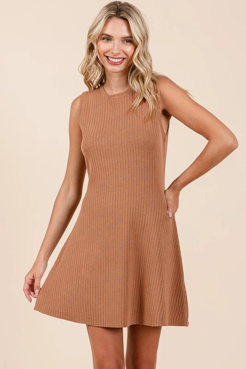 Ribbed Knit Sleeveless Sweater Mini Dress