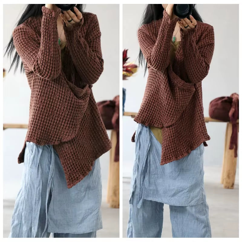 Women Loose Rough Linen One Button Jacket Ladies Vintage Chinese Style Outerwear Coat Female 2025 Flax Coat