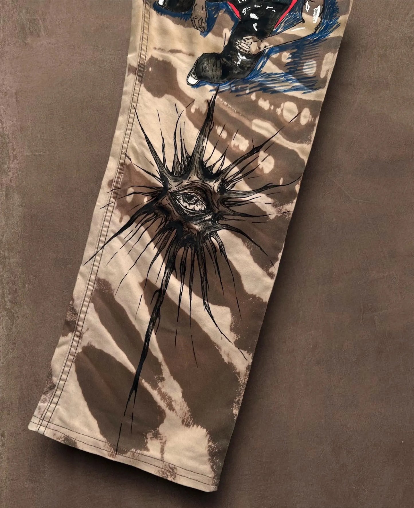 Skull Punk” Bleached Hand Painted Trousers