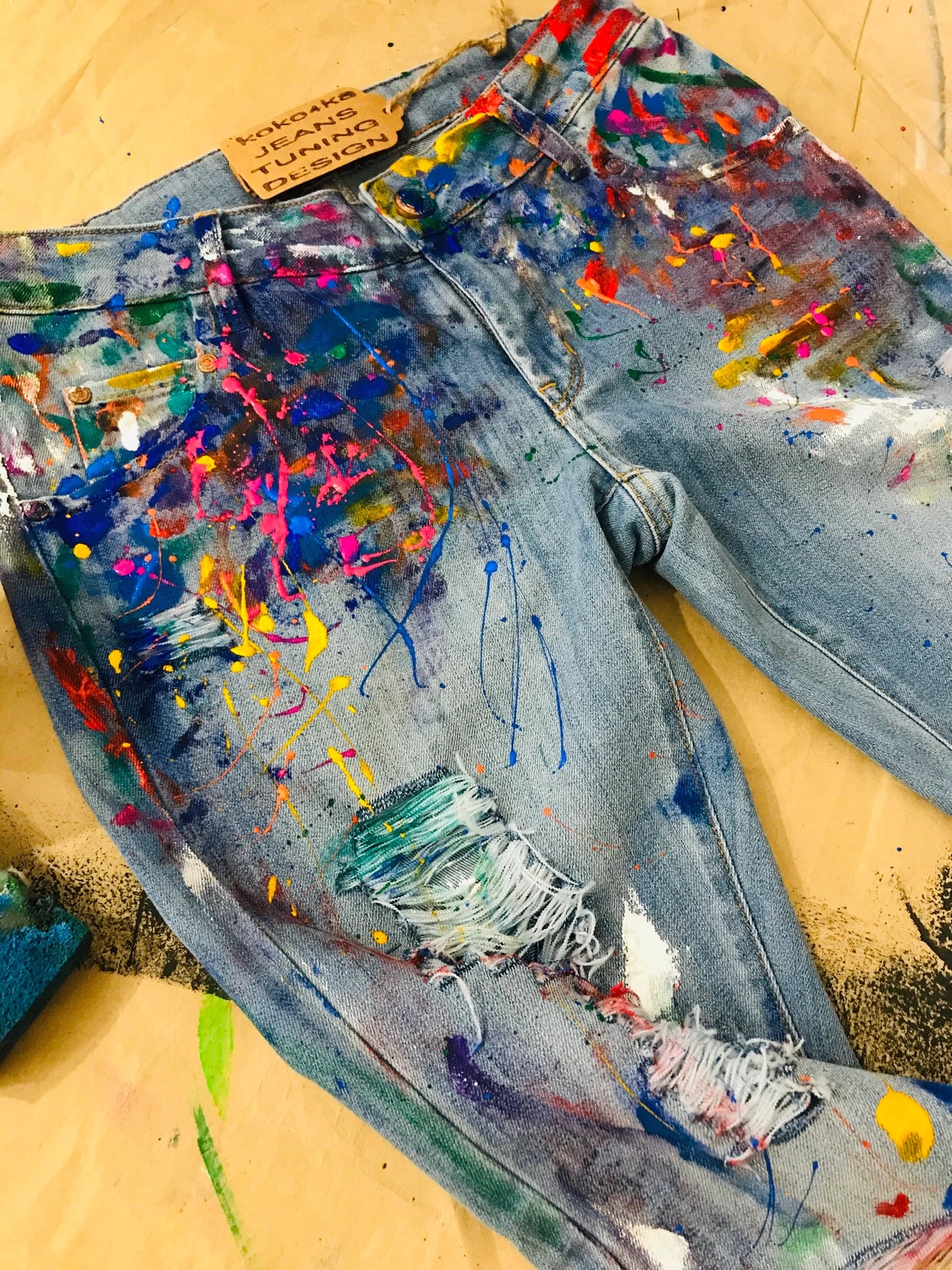 Pants Blotches Gift for Cristmas Spray Paint Paint Splatter Jeans Festival Clothing Hand Painted Paint Splash Jeans in Paint Torn Jeans Art