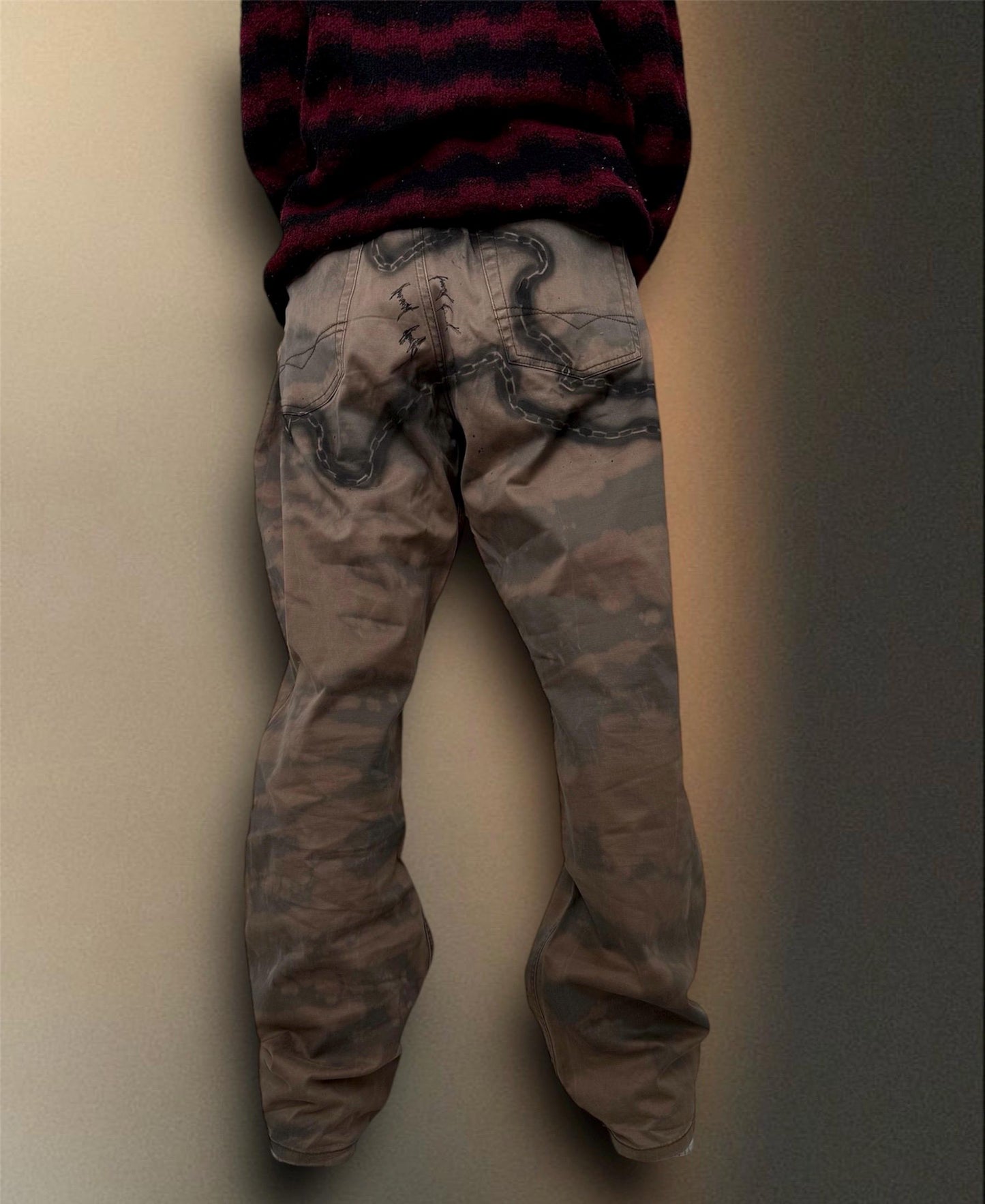 Skull Punk” Bleached Hand Painted Trousers