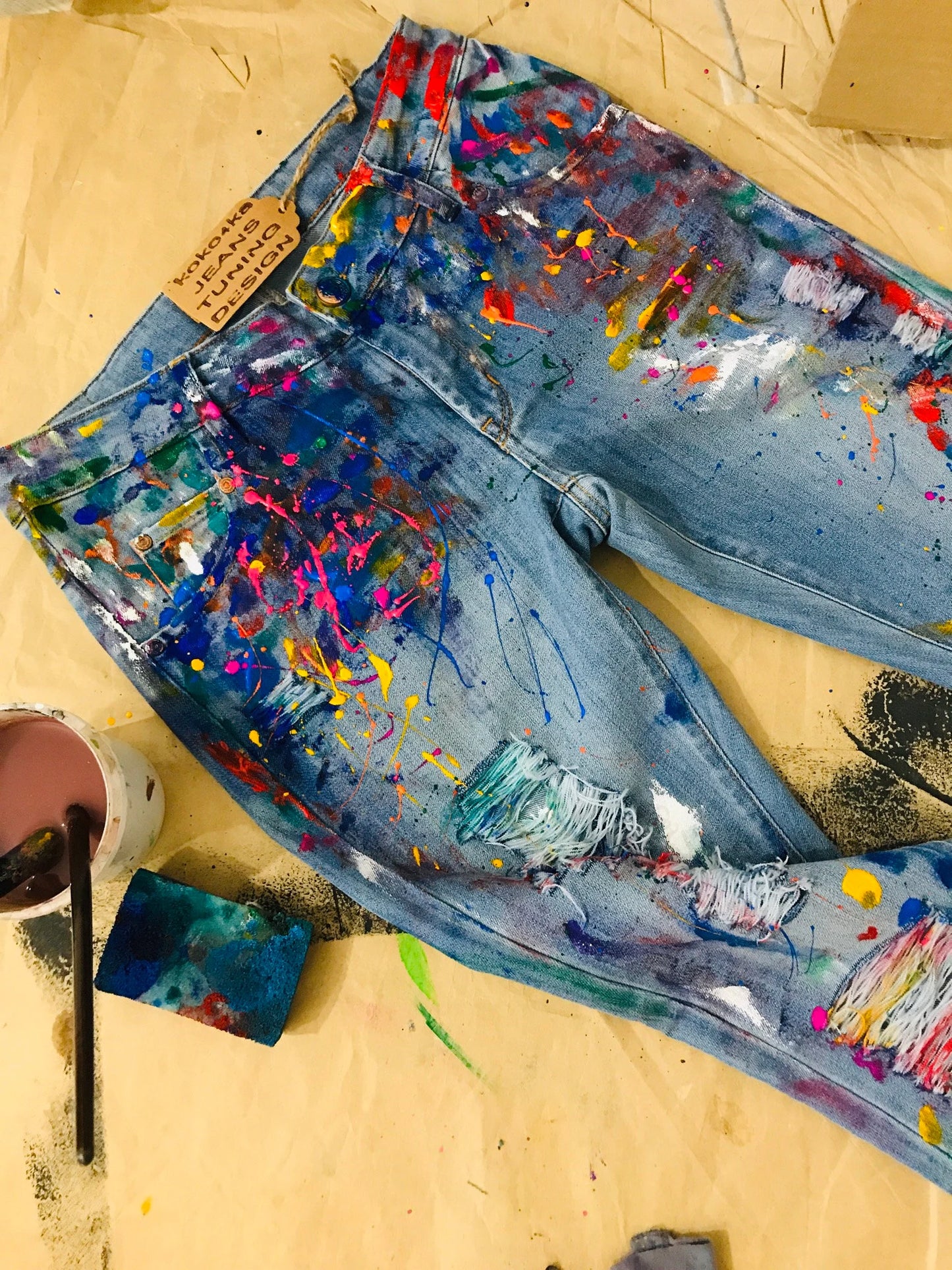 Pants Blotches Gift for Cristmas Spray Paint Paint Splatter Jeans Festival Clothing Hand Painted Paint Splash Jeans in Paint Torn Jeans Art