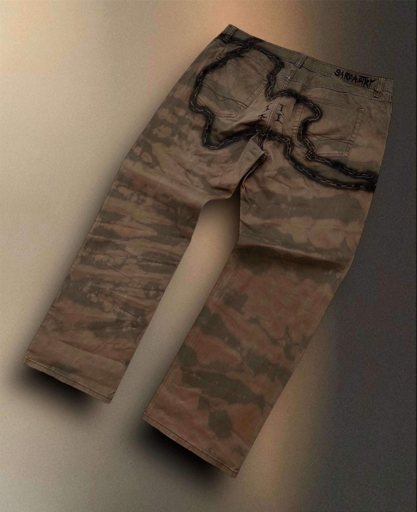 Skull Punk” Bleached Hand Painted Trousers