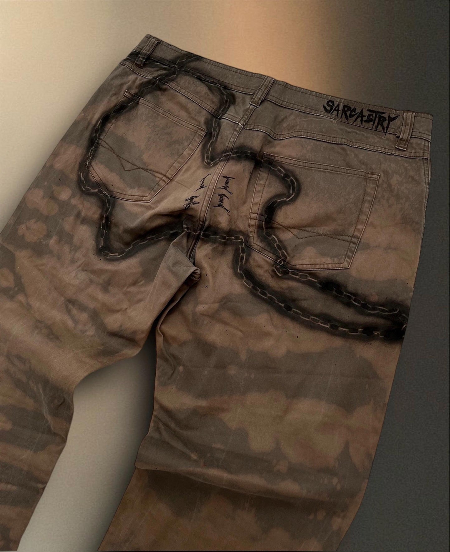 Skull Punk” Bleached Hand Painted Trousers