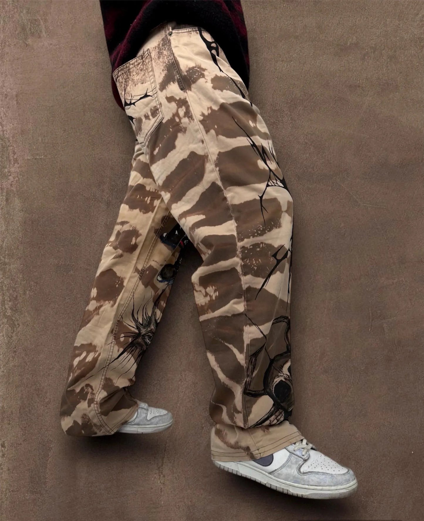 Skull Punk” Bleached Hand Painted Trousers