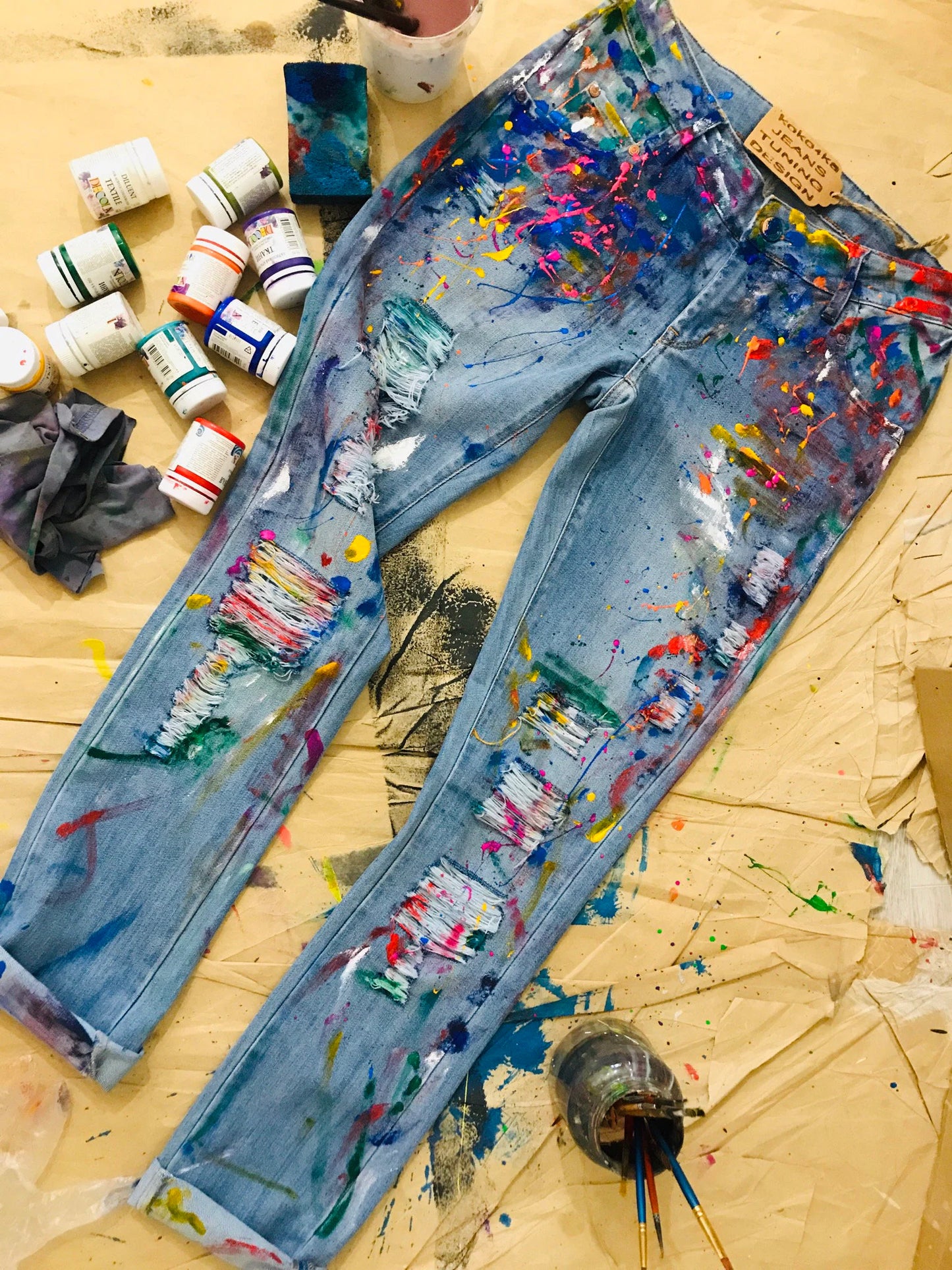 Pants Blotches Gift for Cristmas Spray Paint Paint Splatter Jeans Festival Clothing Hand Painted Paint Splash Jeans in Paint Torn Jeans Art