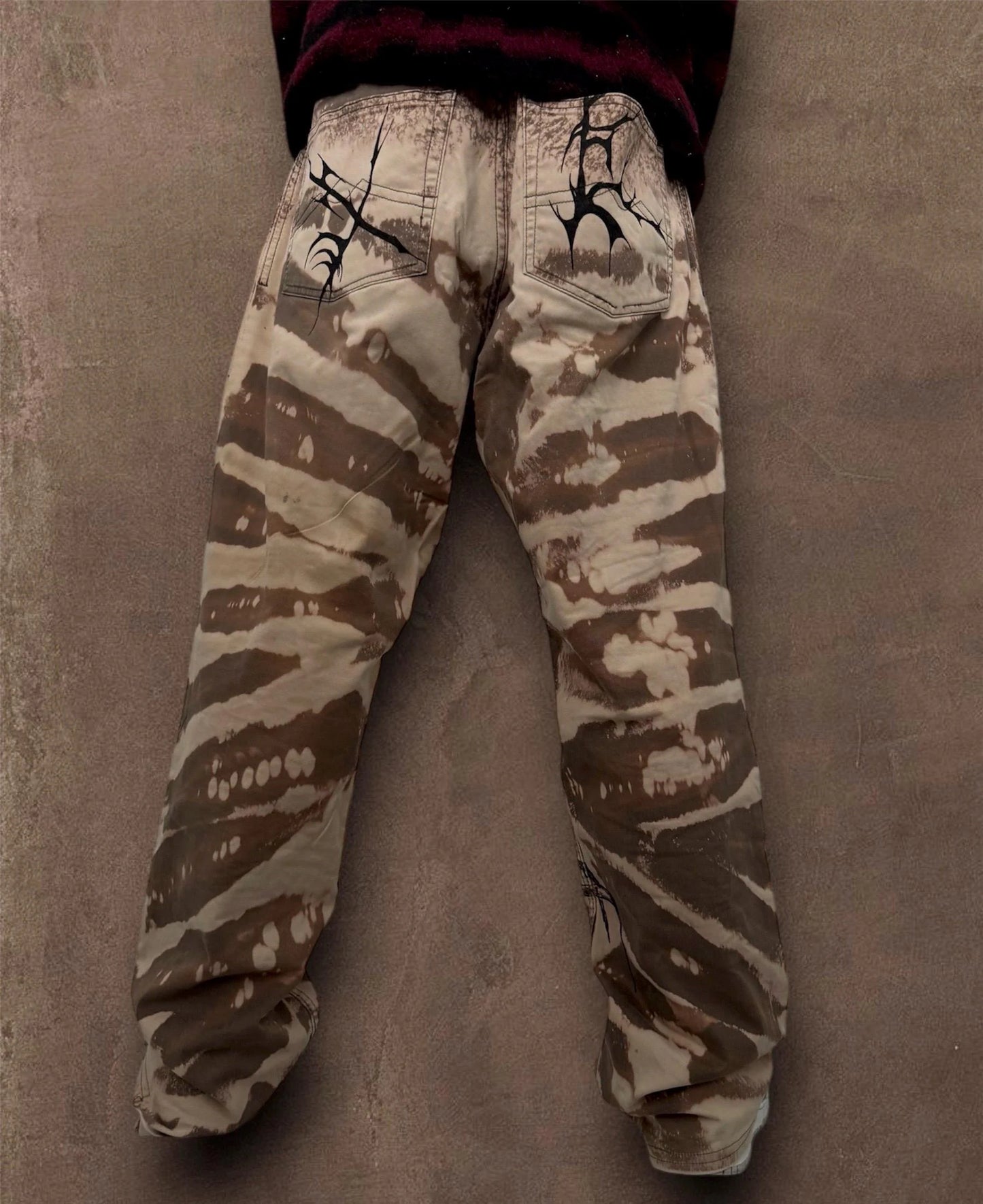 Skull Punk” Bleached Hand Painted Trousers