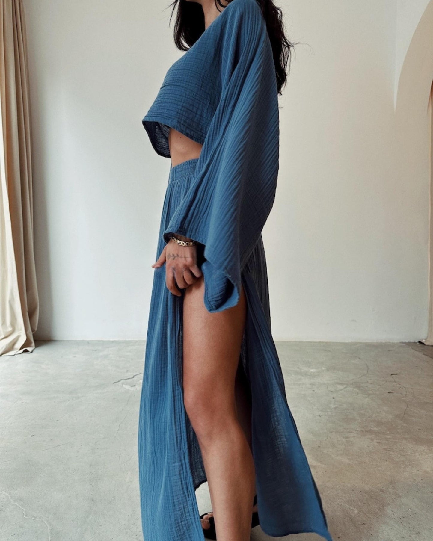 Boho Two-Piece Set - Double Slit Maxi Skirt & Cotton Top,Hippie Beach Cover-Up,Ibiza Dress,Rave - Goddess Vibes,Beach Boho,Festival Clothing