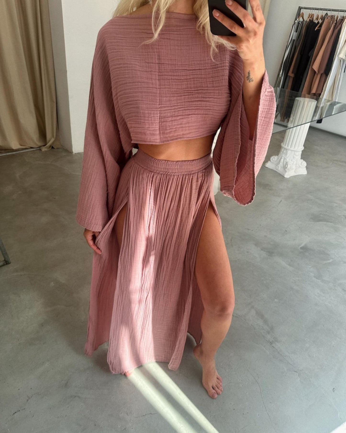 Boho Two-Piece Set - Double Slit Maxi Skirt & Cotton Top,Hippie Beach Cover-Up,Ibiza Dress,Rave - Goddess Vibes,Beach Boho,Festival Clothing