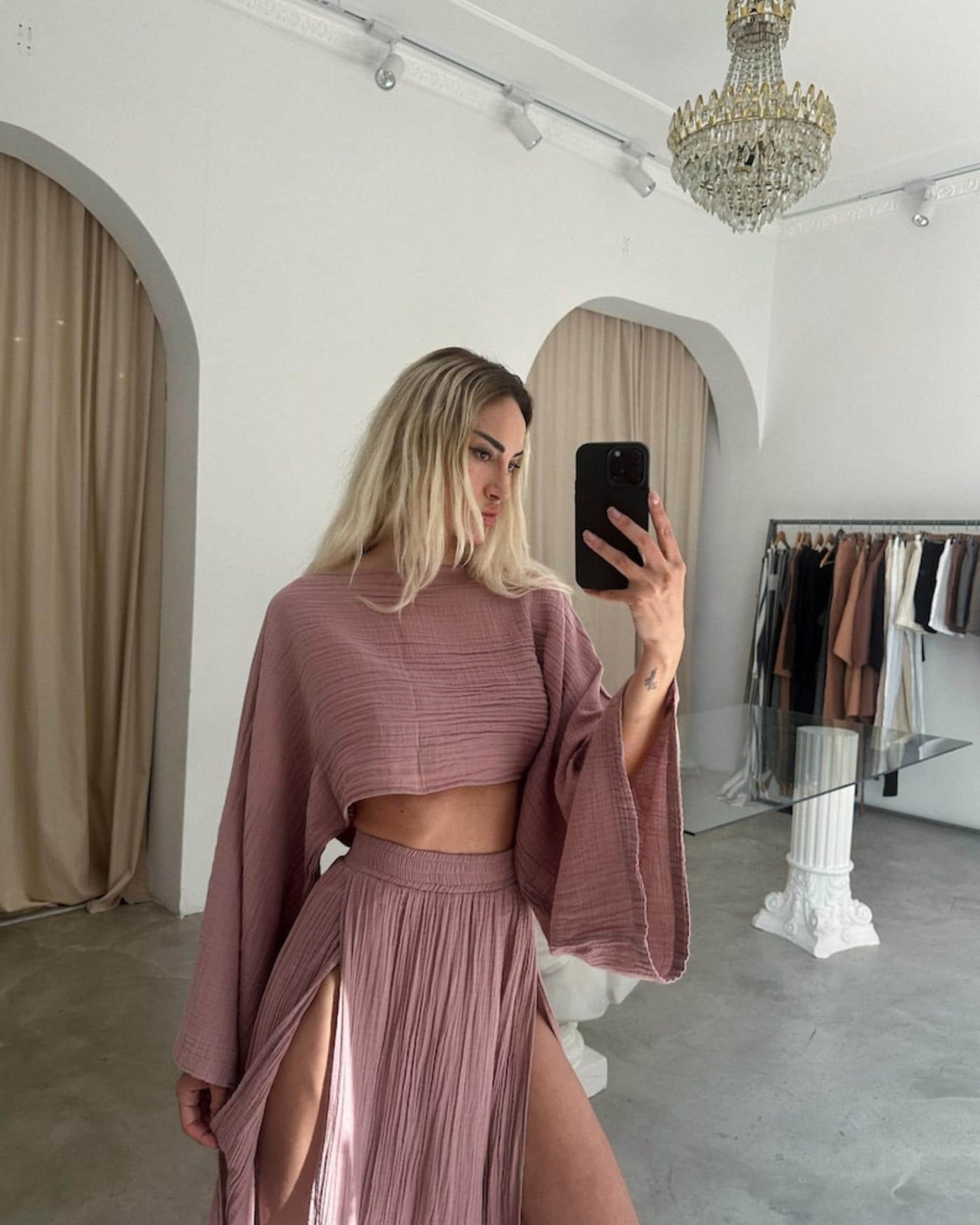 Boho Two-Piece Set - Double Slit Maxi Skirt & Cotton Top,Hippie Beach Cover-Up,Ibiza Dress,Rave - Goddess Vibes,Beach Boho,Festival Clothing