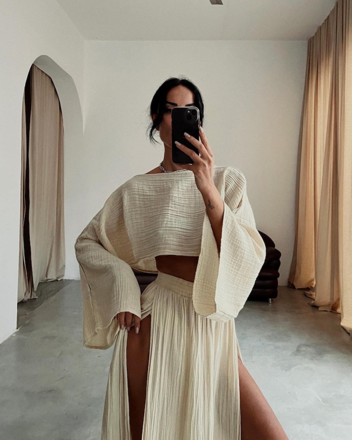 Boho Two-Piece Set - Double Slit Maxi Skirt & Cotton Top,Hippie Beach Cover-Up,Ibiza Dress,Rave - Goddess Vibes,Beach Boho,Festival Clothing