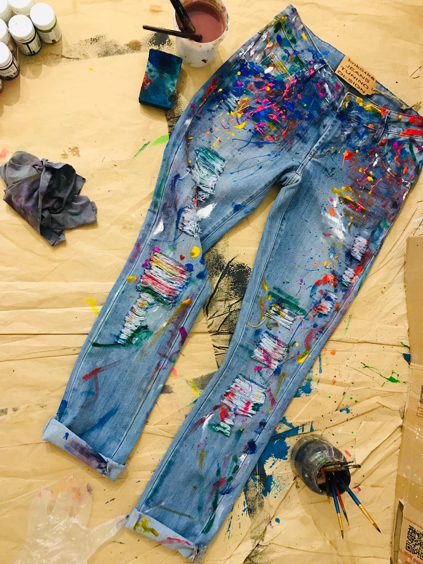 Pants Blotches Gift for Cristmas Spray Paint Paint Splatter Jeans Festival Clothing Hand Painted Paint Splash Jeans in Paint Torn Jeans Art