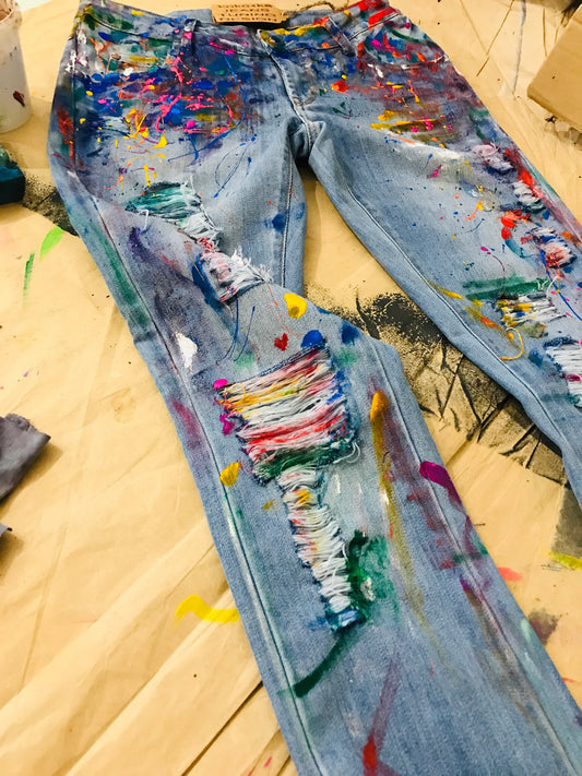 Pants Blotches Gift for Cristmas Spray Paint Paint Splatter Jeans Festival Clothing Hand Painted Paint Splash Jeans in Paint Torn Jeans Art