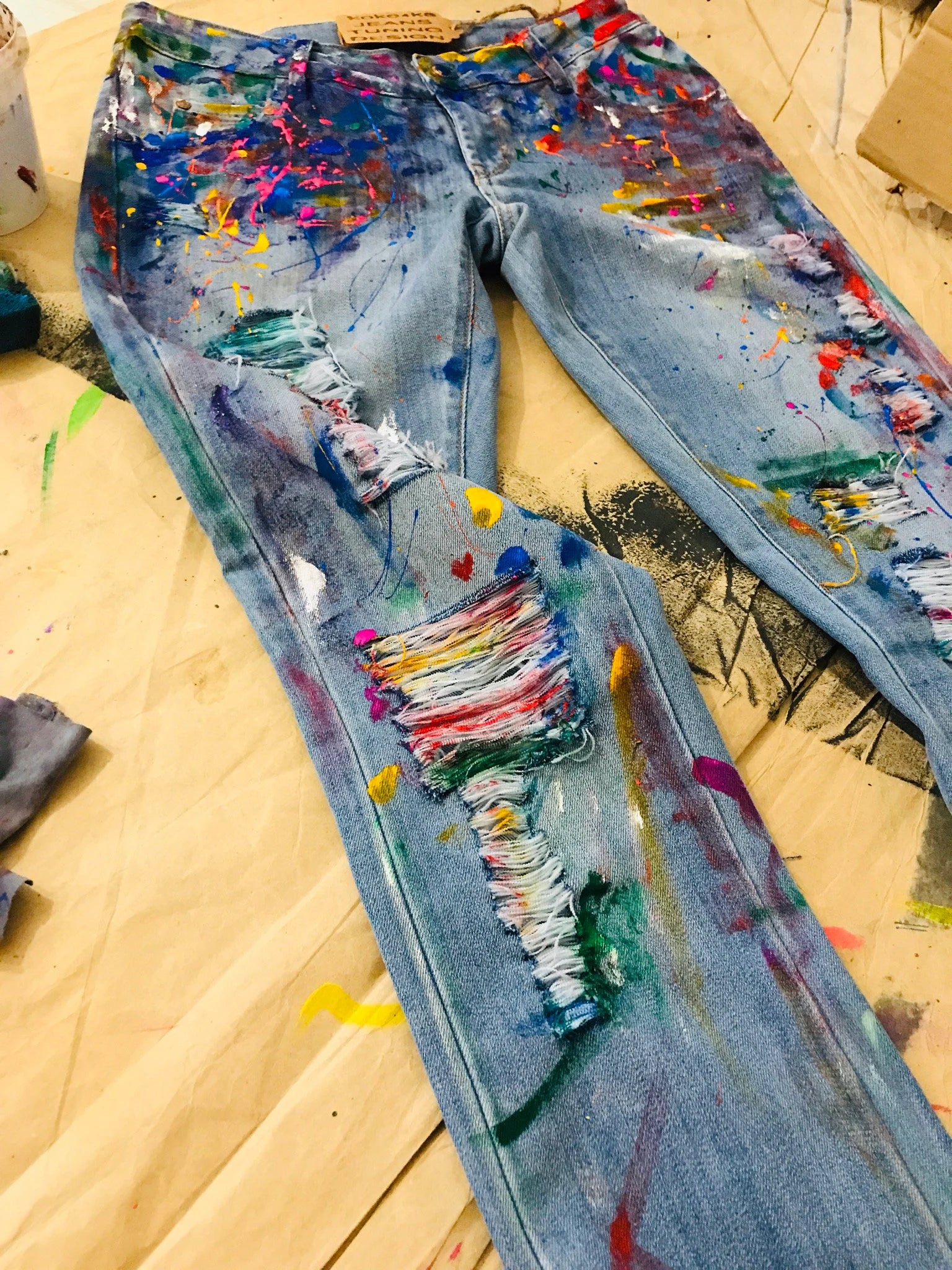 Pants Blotches Gift for Cristmas Spray Paint Paint Splatter Jeans Festival Clothing Hand Painted Paint Splash Jeans in Paint Torn Jeans Art