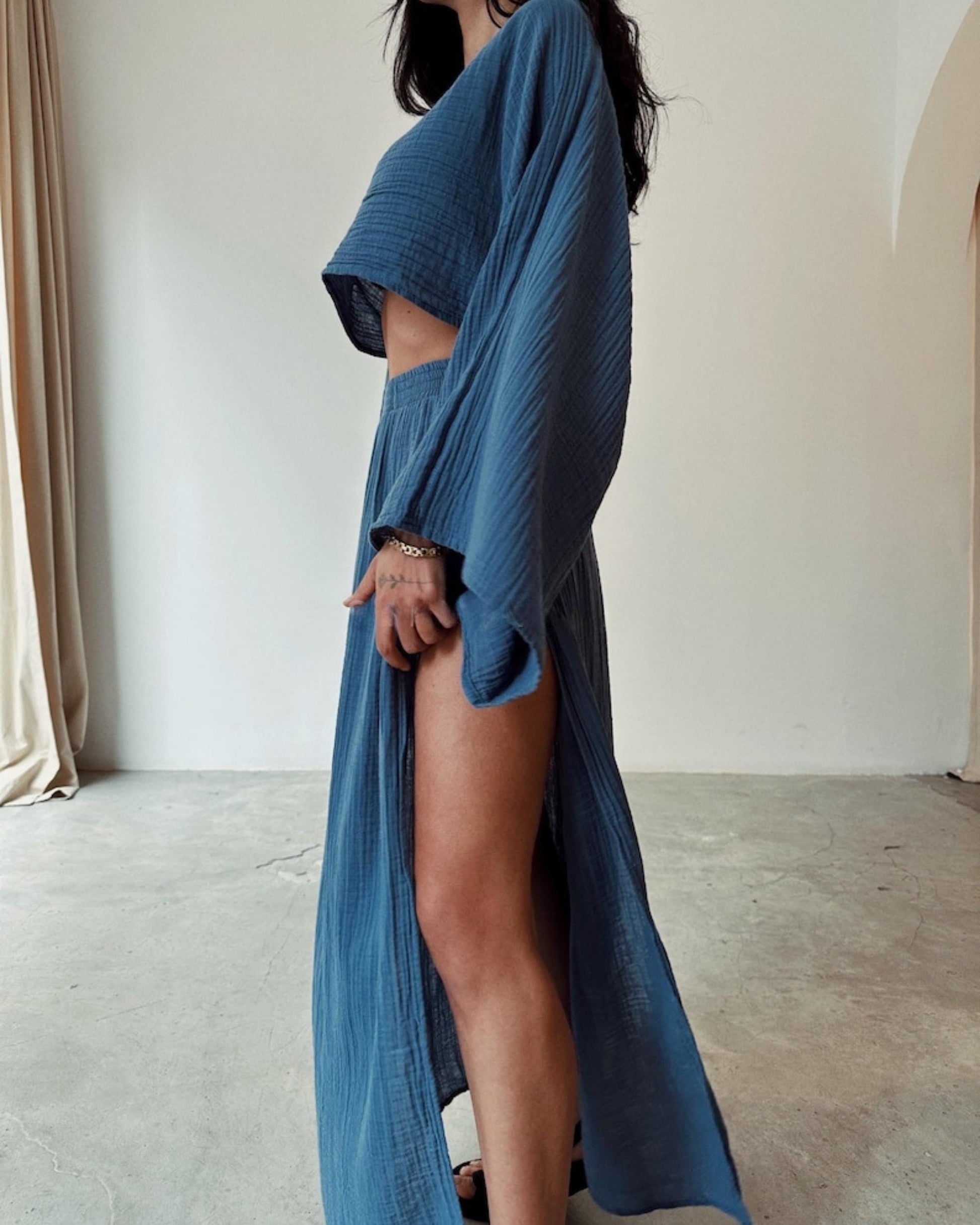 Boho Two-Piece Set - Double Slit Maxi Skirt & Cotton Top,Hippie Beach Cover-Up,Ibiza Dress,Rave - Goddess Vibes,Beach Boho,Festival Clothing